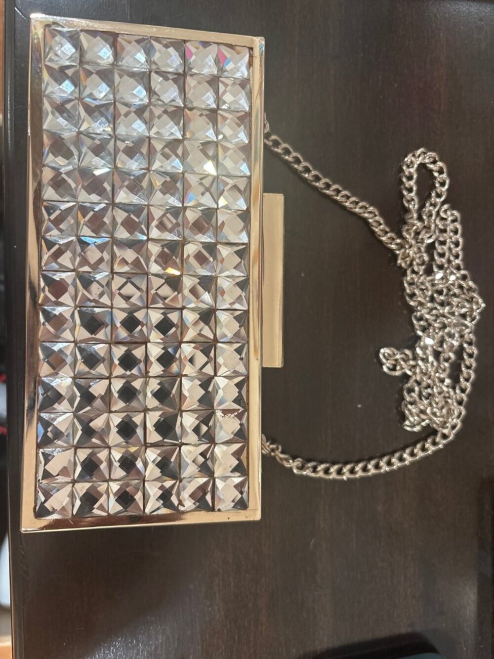 Dune London Crystal Box Clutch – Gold, Chain Strap
